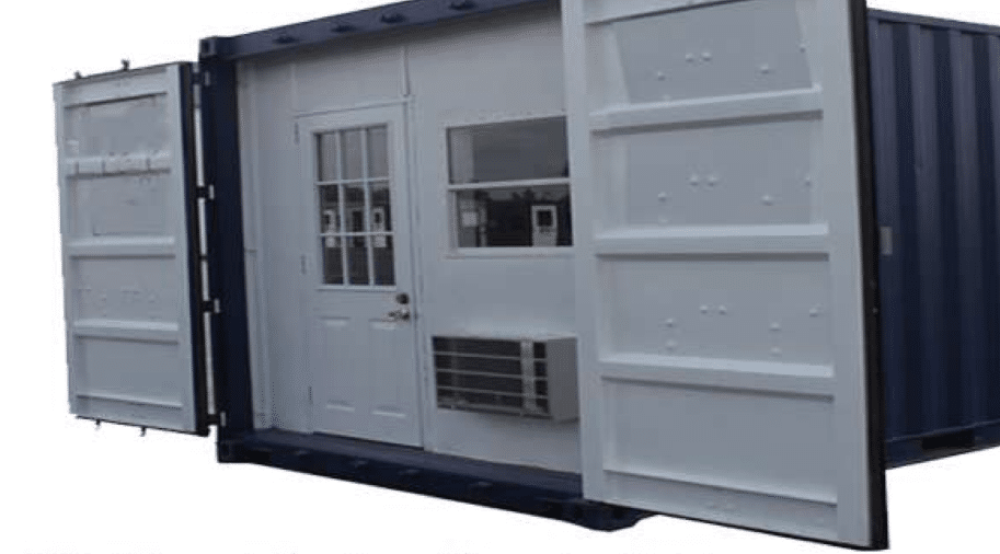Secure office container with multiple doors and HVAC
