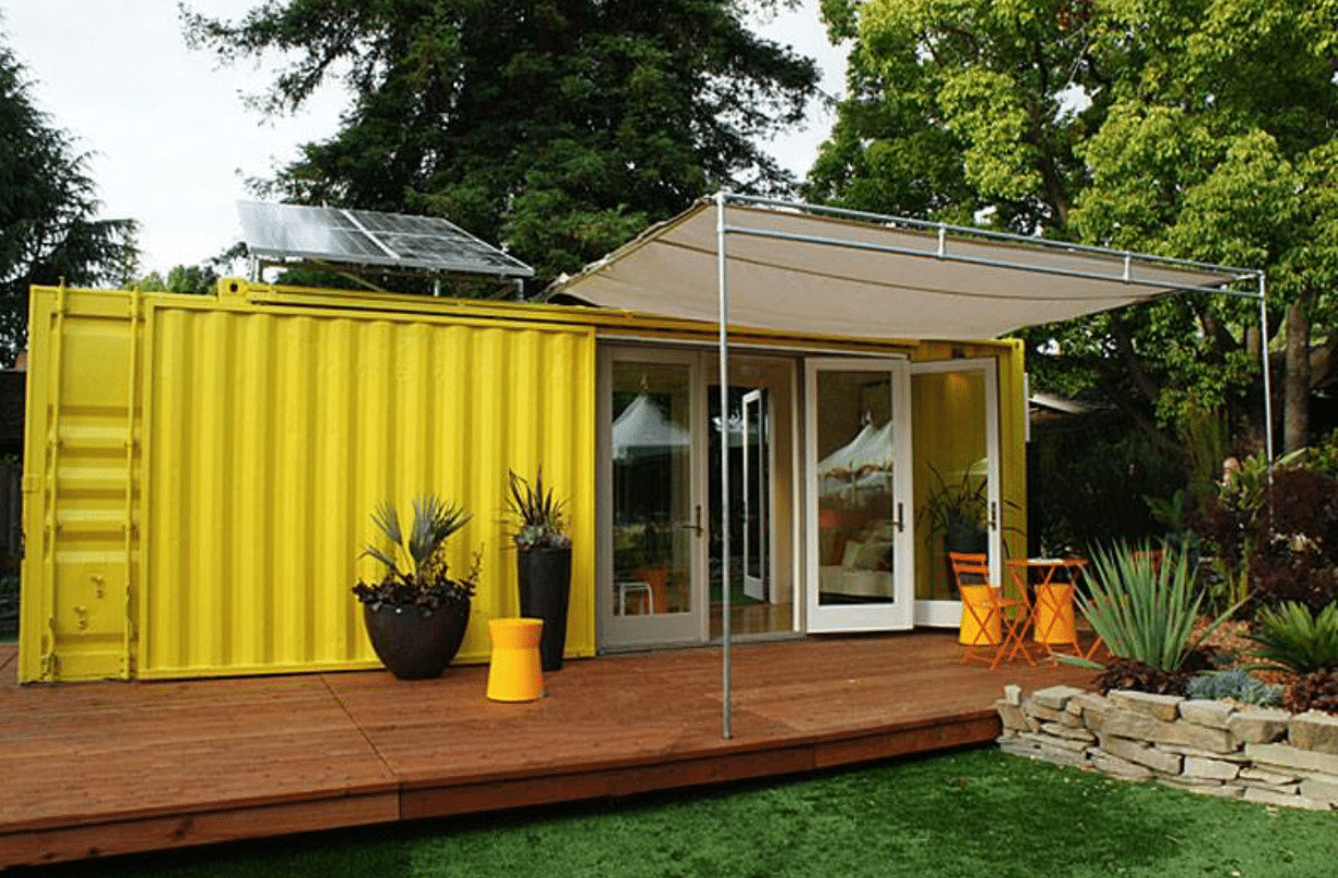 Bright guest house with yellow paint