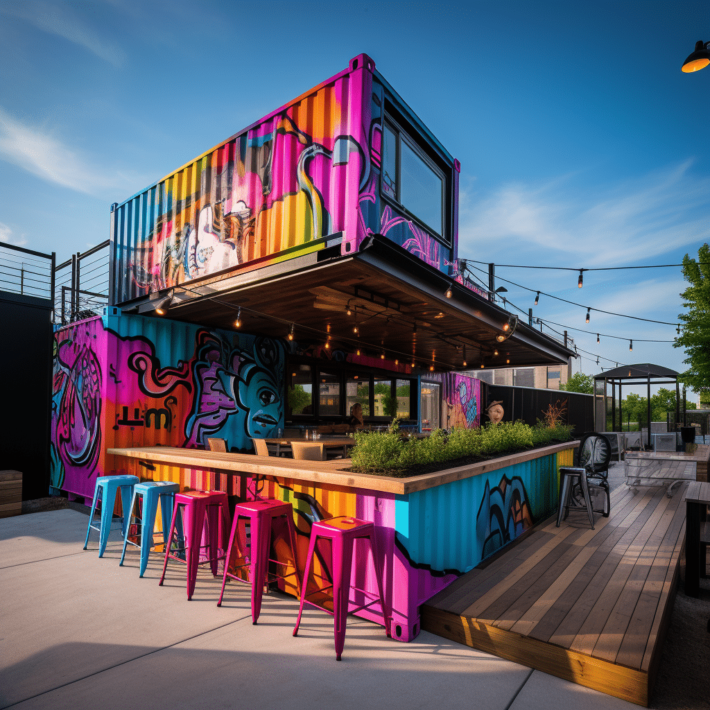 An artistic coffee shop in a contemporary container