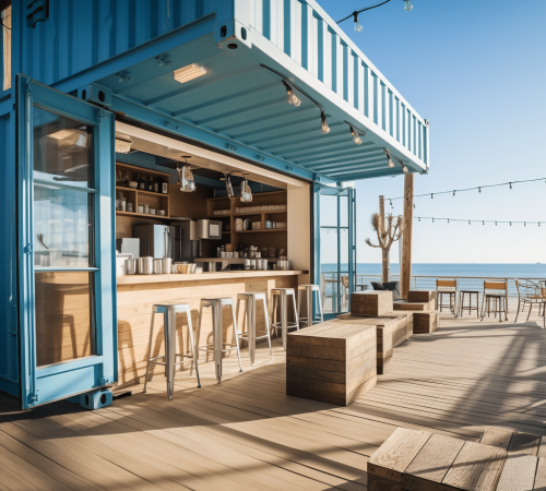 A coastal-themed coffee shop with stunning ocean views and beach-inspired decor."